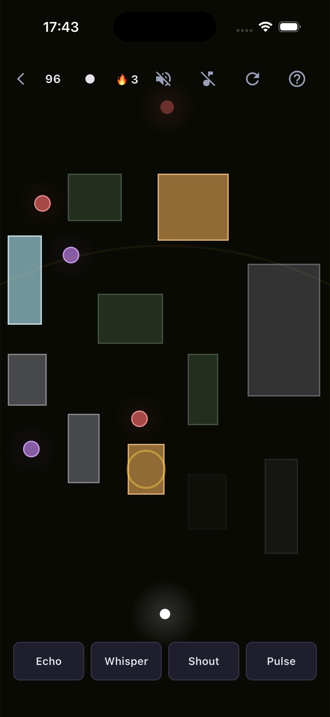 BlindWave gameplay — navigating shapes in the dark using sound