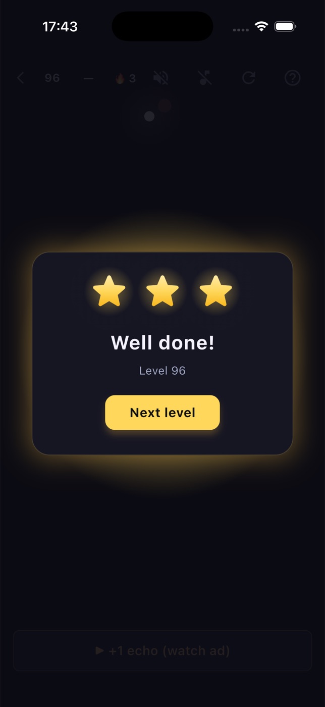 BlindWave level complete screen with three stars